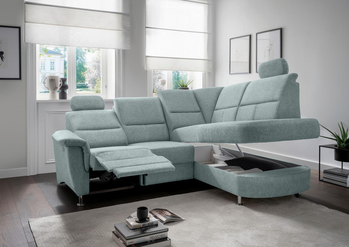 ECKSOFA in Chenille Mintgrün  - Chromfarben/Mintgrün, Konventionell, Textil/Metall (231/184cm) - Livetastic