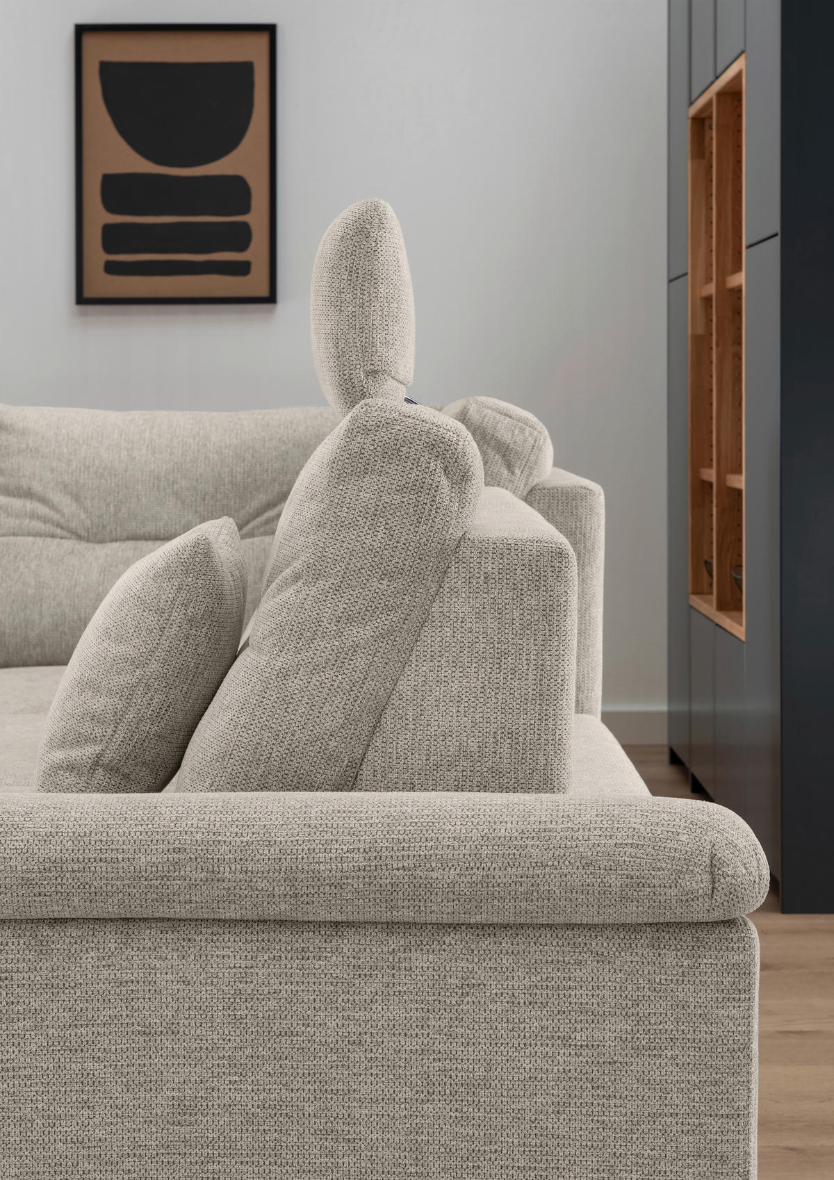 WOHNLANDSCHAFT in Chenille Beige  - Beige/Schwarz, Modern, Holz/Textil (176/338/206cm) - Livetastic