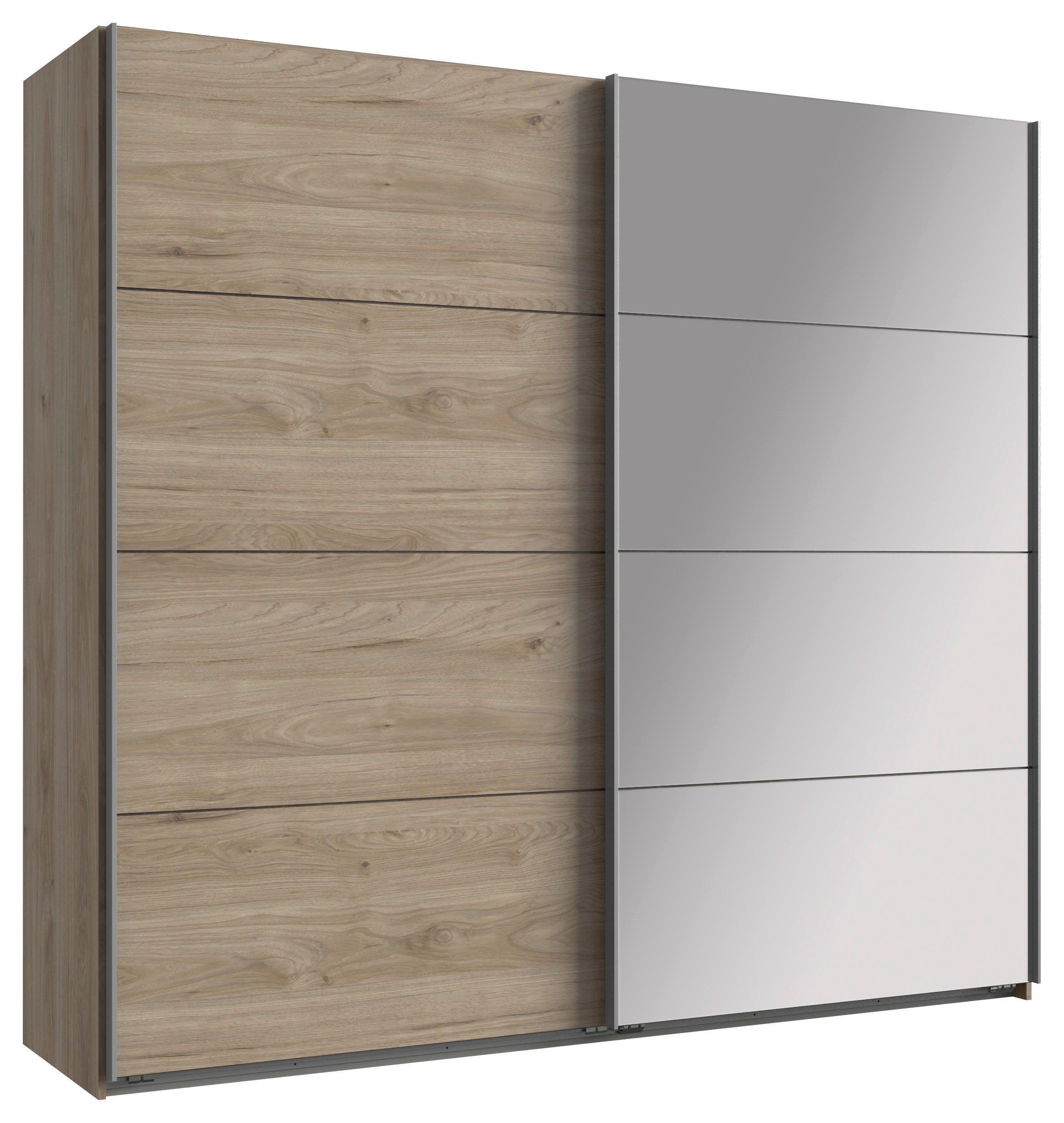 SCHWEBETÜRENSCHRANK 225/210/65 cm 2-türig Eichefarben, Hickory  - Eichefarben/Alufarben, Design, Glas/Holzwerkstoff (225/210/65cm) - Carryhome