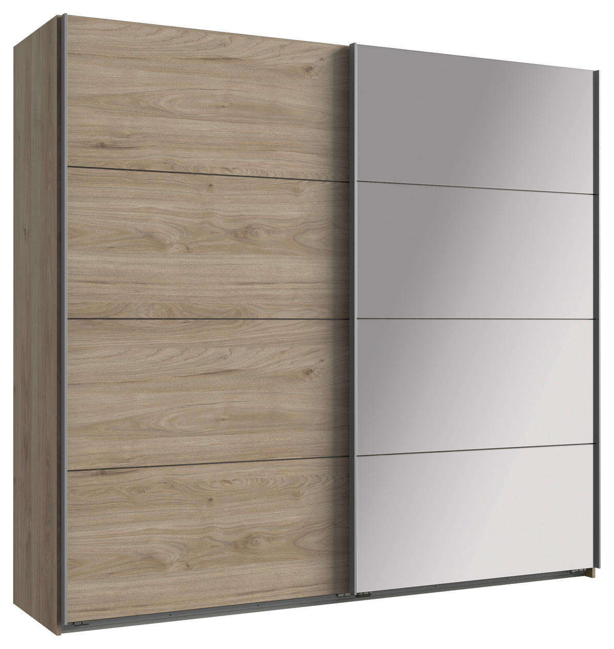 SCHWEBETÜRENSCHRANK 225/210/65 cm 2-türig Eichefarben, Hickory  - Eichefarben/Alufarben, Design, Glas/Holzwerkstoff (225/210/65cm) - Carryhome