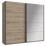 SCHWEBETÜRENSCHRANK  in Eichefarben, Hickory  - Eichefarben/Alufarben, Design, Glas/Holzwerkstoff (225/210/65cm) - Carryhome