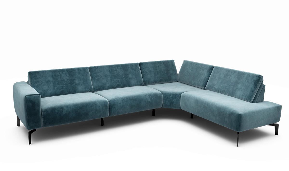 ECKSOFA Cosy Blau Samt  - Blau/Schwarz, Design, Textil/Metall (296/213cm) - SENSOO