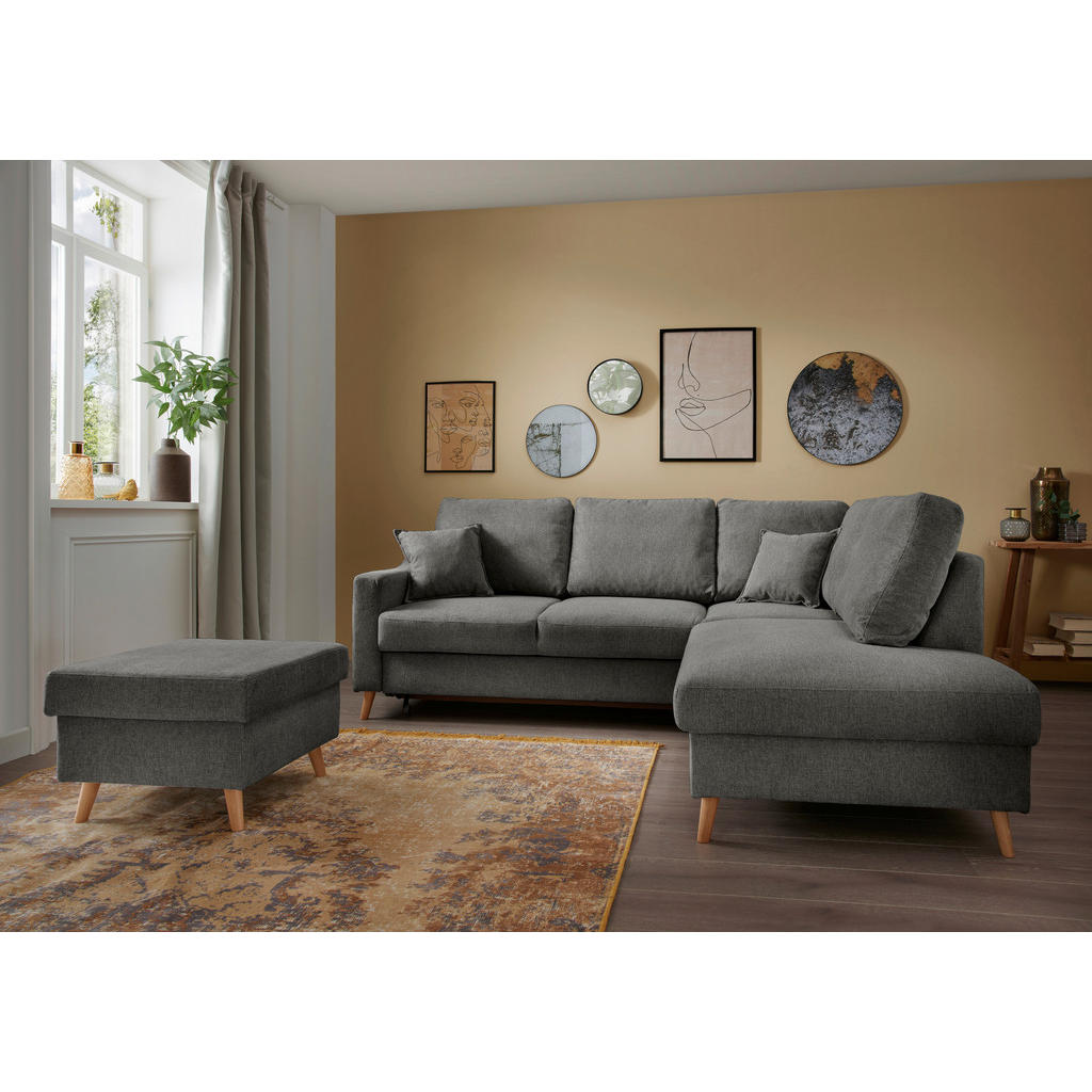 Thumbnail - P & B Hocker, Anthrazit, Textil, Buche, massiv, Struktur, rechteckig, 61x43x61 cm, Made in EU, Wohnzimmer, Hocker, Sitzh...