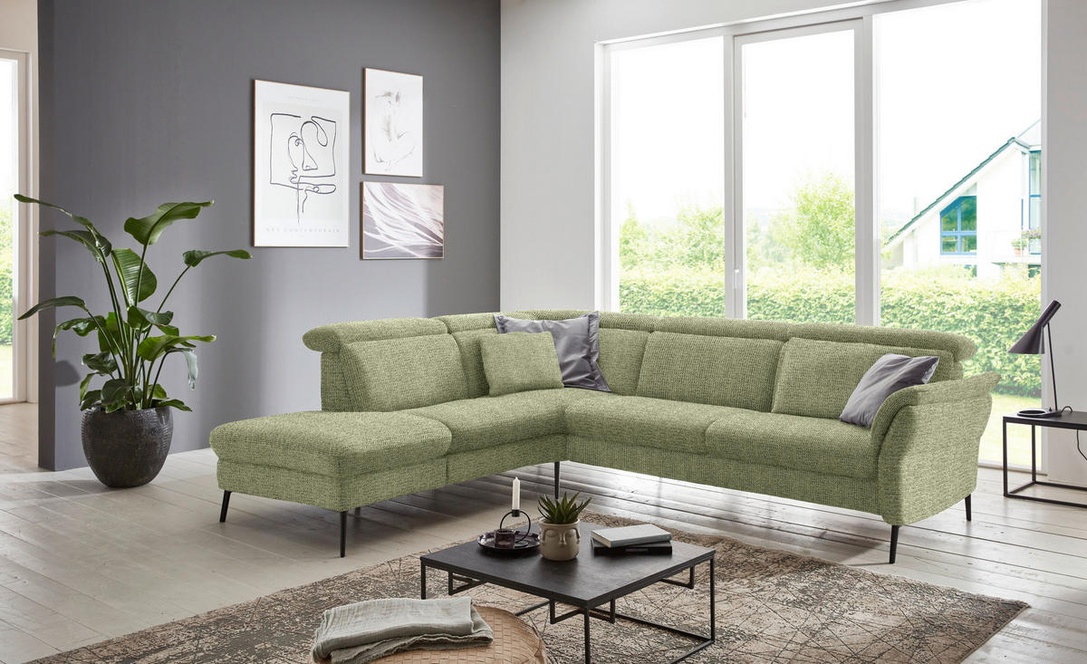 ECKSOFA in Struktur Grün  235/275 cm  - Schwarz/Grün, MODERN, Textil/Metall (235/275cm) - Cantus