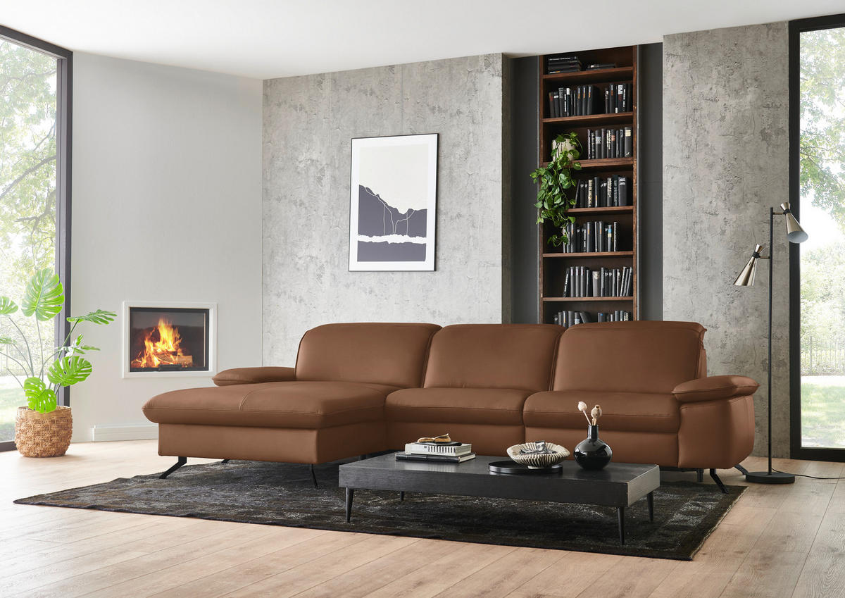 ECKSOFA  Echtleder Beigebraun  - Beigebraun/Schwarz, Design, Leder/Metall (169/307cm) - Beldomo Premium