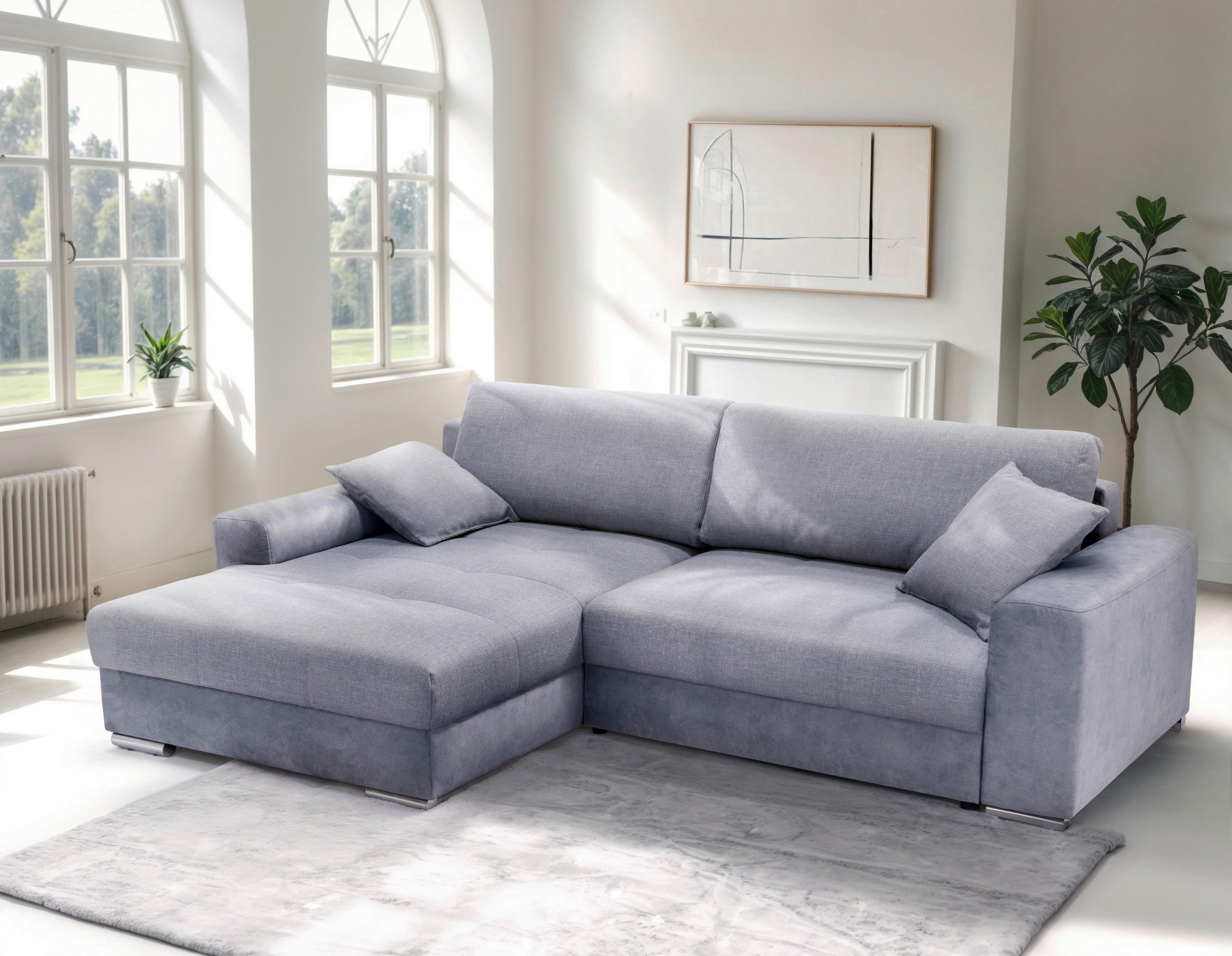 ECKSOFA LARNACA Blaugrau Struktur  - Chromfarben/Blaugrau, Design, Textil/Metall (177/269cm) - Livetastic