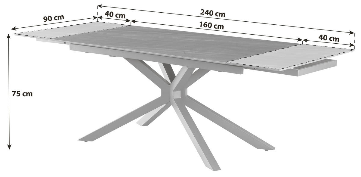 AUSZIEHTISCH in Metall, Keramik  - Dunkelgrau/Grau, KONVENTIONELL, Keramik/Metall (160-240/75/90cm) - MID.YOU