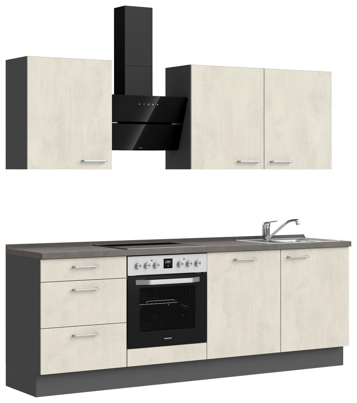KÜCHENBLOCK Riva 240 cm  in Weiß, Schieferfarben  - Schieferfarben/Edelstahlfarben, MODERN, Holzwerkstoff/Metall (240cm) - Nobilia