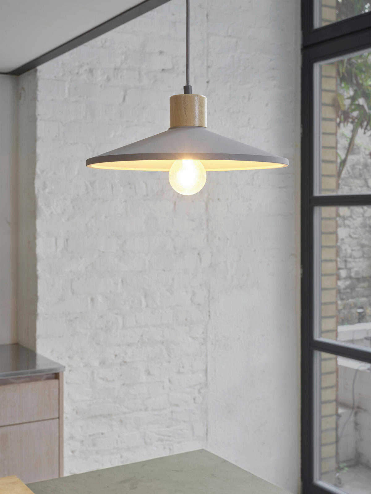 HÄNGELEUCHTE 32/116.50 cm  - Dunkelgrau/Naturfarben, Basics, Holz/Stein (32/116.50cm) - Osram