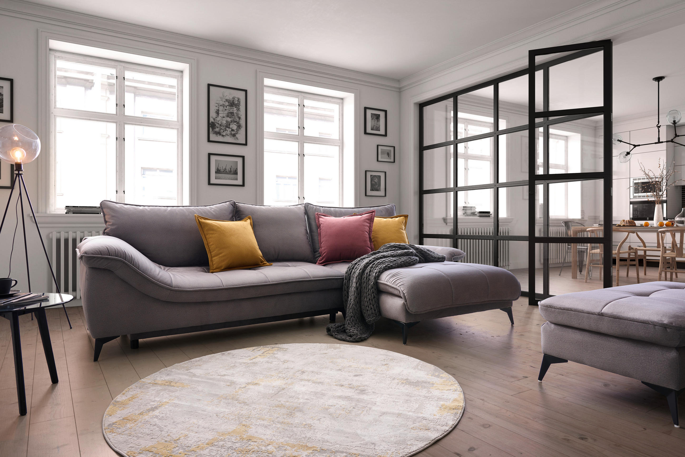 KUTNA GARNITURA tekstil  siva   - siva/crna, Design, tekstil/metal (304/175cm) - Stylife