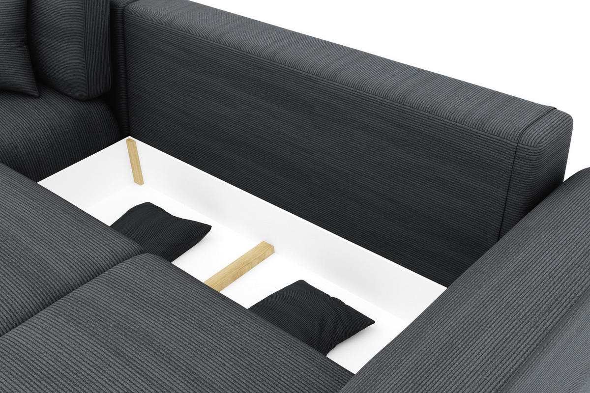 ECKSOFA in Cord Dunkelgrau  - Chromfarben/Dunkelgrau, Konventionell, Kunststoff/Textil (195/293cm) - MID.YOU