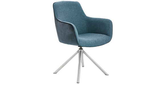 ARMLEHNSTUHL  in Edelstahl Flachgewebe  - Edelstahlfarben/Petrol, Design, Textil/Metall (60/88/64cm) - Novel