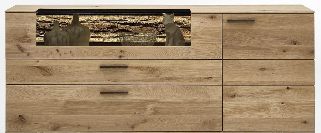 SIDEBOARD Lavia  in 192/77/44 cm  - Eichefarben/Anthrazit, Design, Glas/Holz (192/77/44cm) - Valnatura