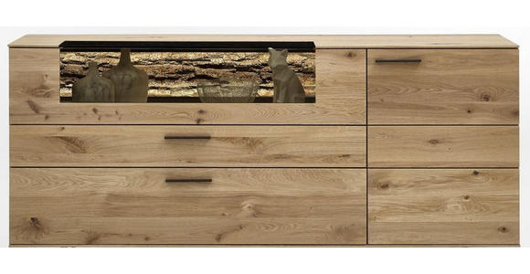 SIDEBOARD 192/77/44 cm  - Eichefarben/Anthrazit, Natur, Glas/Holz (192/77/44cm) - Valnatura