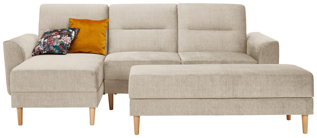 HOCKER in Textil Beige  - Beige/Naturfarben, Modern, Holz/Textil (135/48/57cm) - Max Winzer
