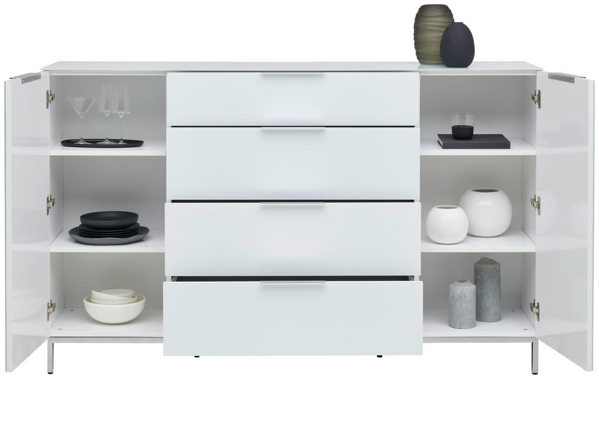 SIDEBOARD 181/101/40 cm  in Weiss Hochglanz  - Weiss Hochglanz/Chromfarben, Basics, Glas/Holzwerkstoff (181/101/40cm) - Voleo