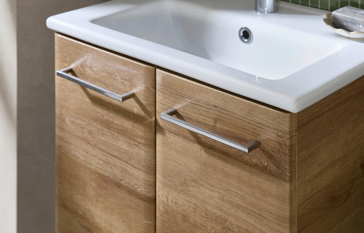 WASCHTISCHKOMBI 55 cm  - Chromfarben/Eichefarben, KONVENTIONELL, Keramik/Holzwerkstoff (55cm) - Xora