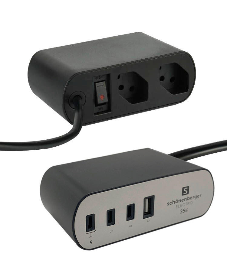 STECKDOSENLEISTE - Silberfarben/Schwarz, Basics, Kunststoff (12/4,5/7,1cm) - Eglo