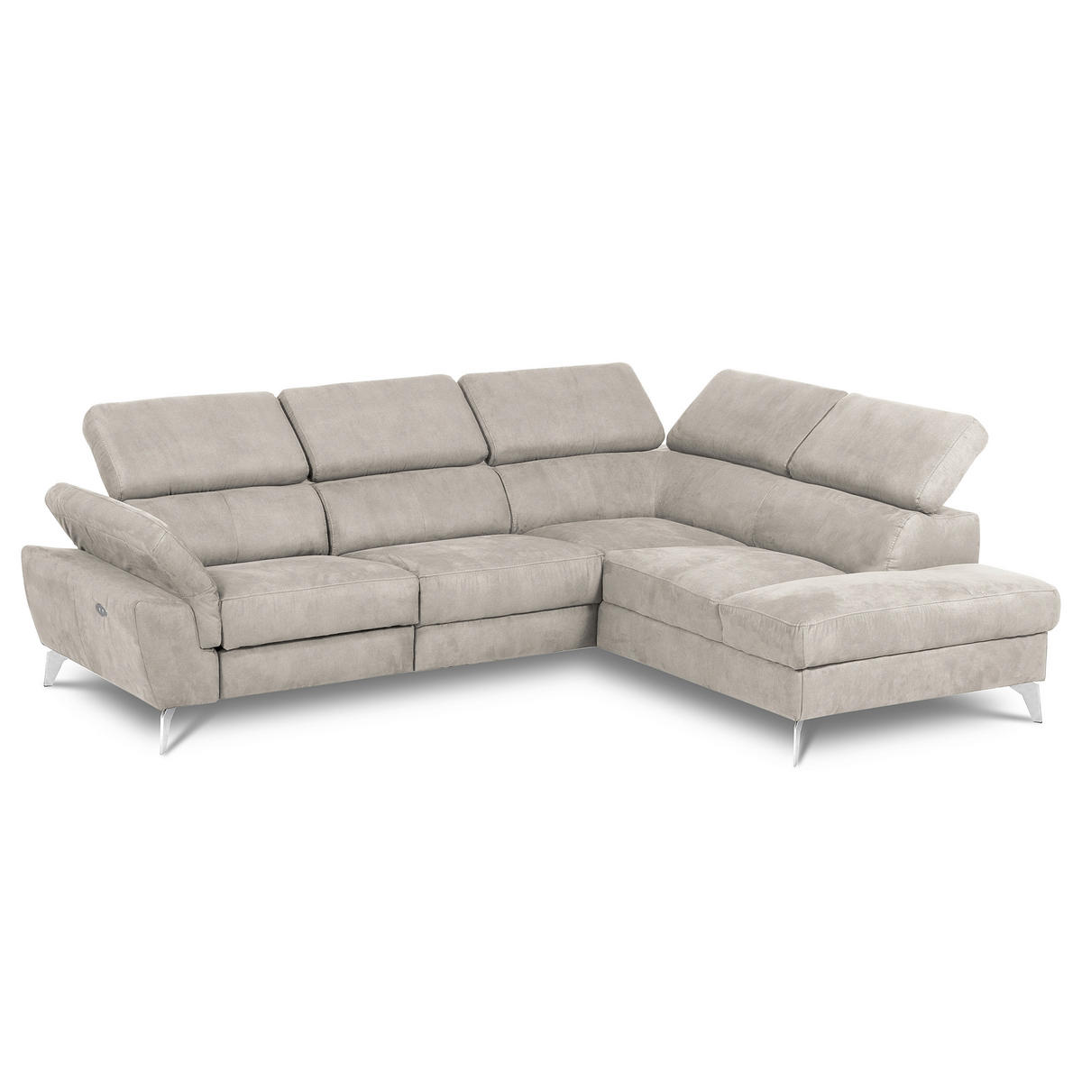 ECKSOFA SONO in Lederlook Hellgrau Armteilverstellung, Kopfteilverstellung  265/210 cm  - Chromfarben/Hellgrau, Design, Textil/Metall (265/210cm) - Livetastic