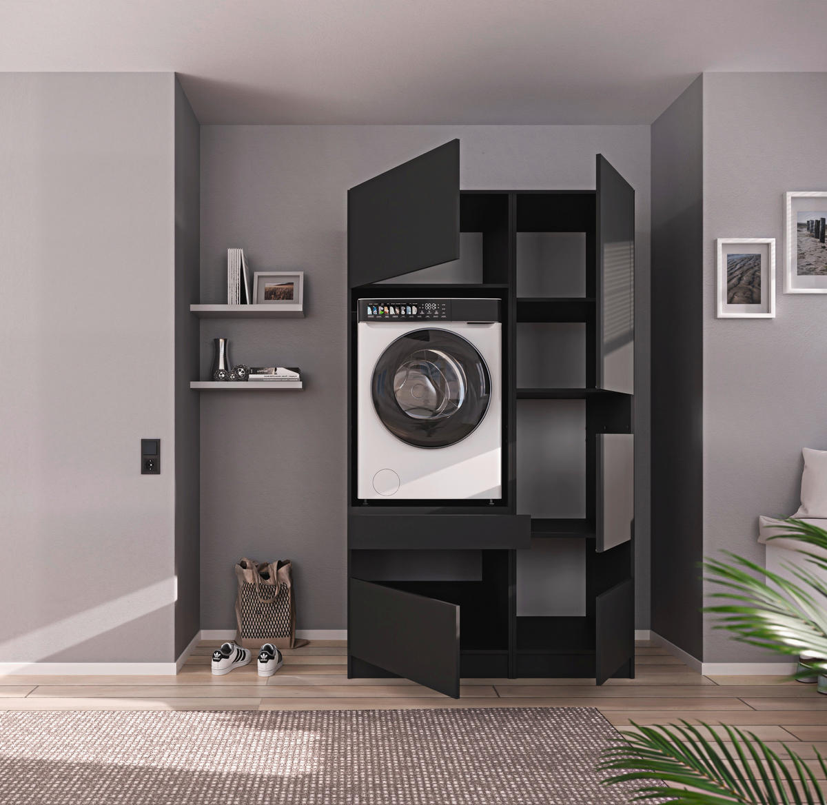 MEHRZWECKSCHRANK 50/200/68 cm  in Anthrazit  - Anthrazit/Schwarz, Design, Holzwerkstoff/Metall (50/200/68cm) - Milino