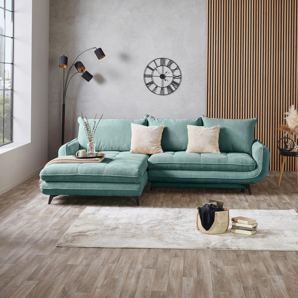 ECKSOFA in Struktur Türkis  - Türkis/Beige, Modern, Textil/Metall (189/266cm) - MID.YOU