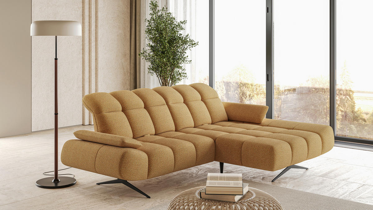 ECKSOFA Honig, Senfgelb Webstoff Armteilverstellung  - Senfgelb/Schwarz, Design, Textil/Metall (286/172cm) - Welnova