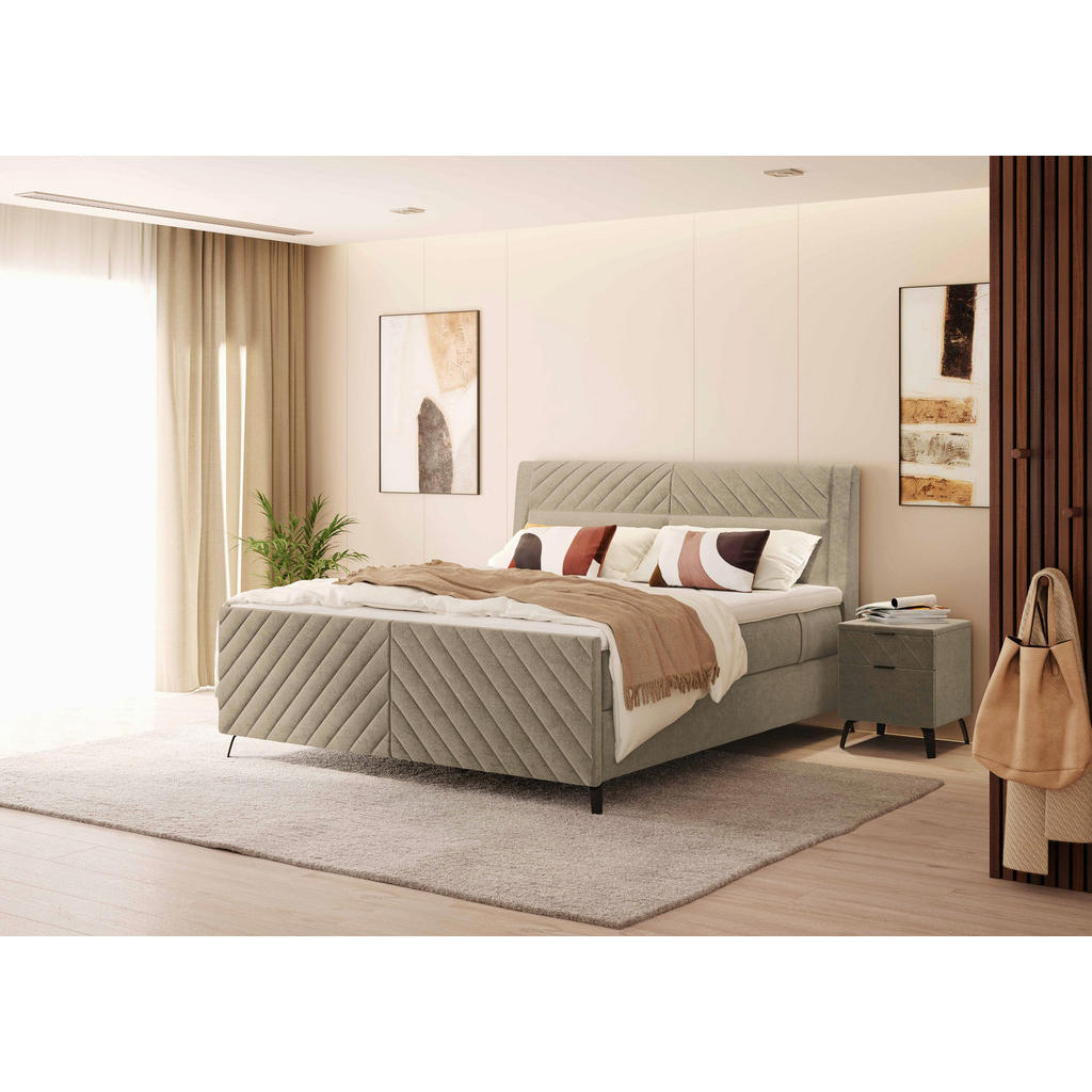 Thumbnail - Esposa Boxspringbett, Cappuccino, Textil, H3 + H4, 7-Zonen, Höhe ca. 20 cm, 160x200 cm, gepolstertes Kopfteil, Stoffausw...