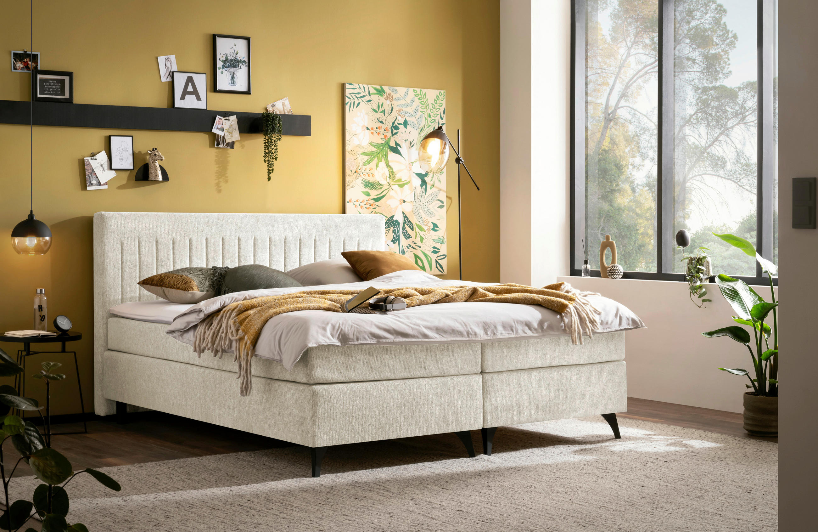BOXSPRINGBETT 180/200 cm  in Beige  - Beige/Schwarz, Basics, Textil/Metall (180/200cm) - Boxxx