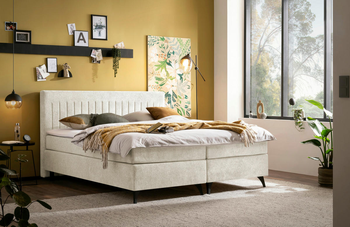 BOXSPRINGBETT 180/200 cm  in Beige  - Beige/Schwarz, Basics, Textil/Metall (180/200cm) - Boxxx