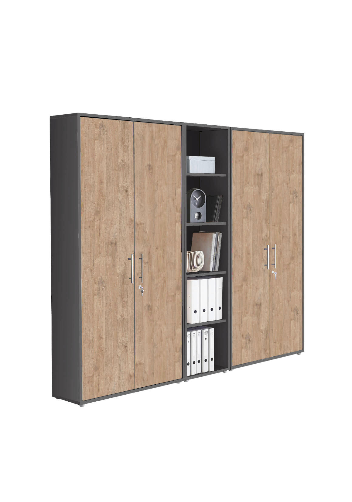 Mid.you Aktenschrank Office Edition Anthrazit, Eiche 212.9x185.6x33 cm