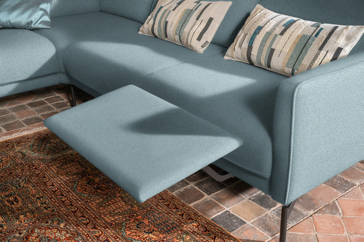 ECKSOFA in Flachgewebe, Struktur Hellblau  - Anthrazit/Hellblau, Design, Textil/Metall (230/254cm) - Johann Jakob