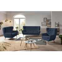3-SITZER-SOFA Webstoff Dunkelblau  - Eichefarben/Beige, Design, Holz/Textil (188/104/92cm) - Stylife
