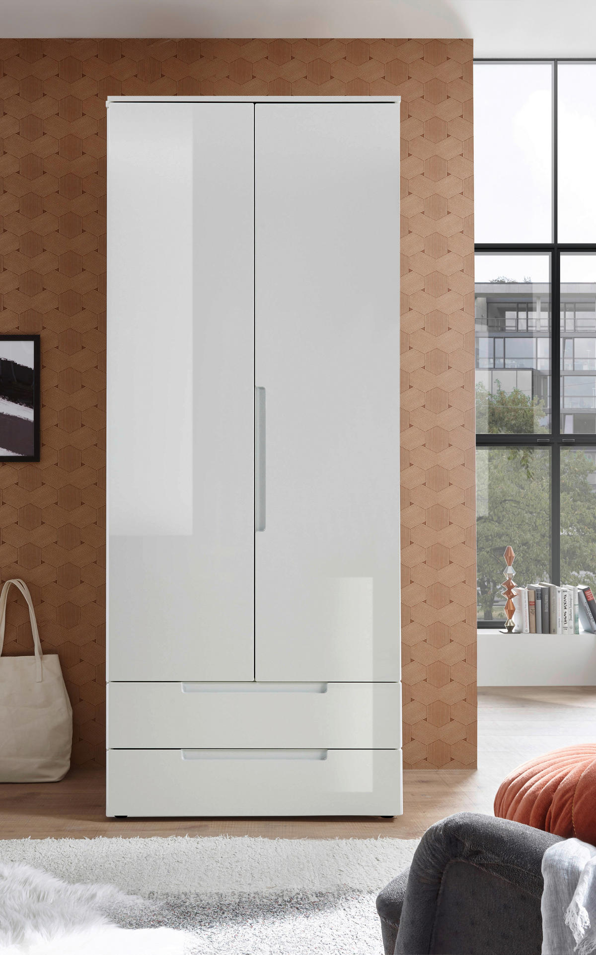 DREHTÜRENSCHRANK  in Weiß  - Eichefarben/Weiß, MODERN, Holzwerkstoff (84/208/57cm) - MID.YOU