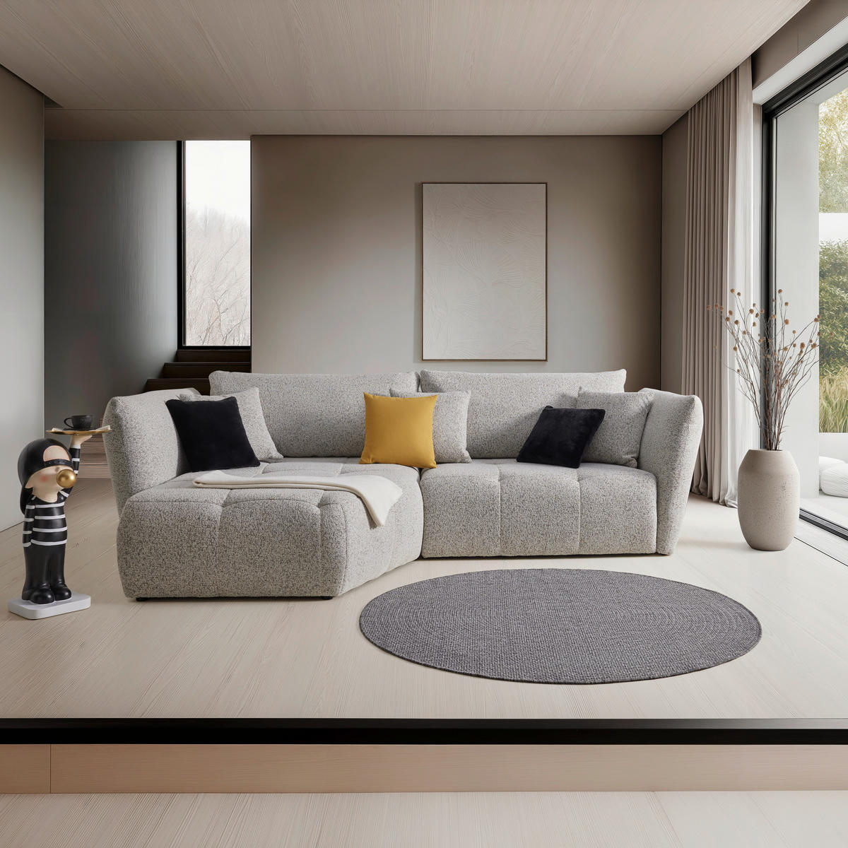 ECKSOFA Struktur Beige  - Beige/Schwarz, Modern, Textil (193/85-105/300cm) - Livetastic