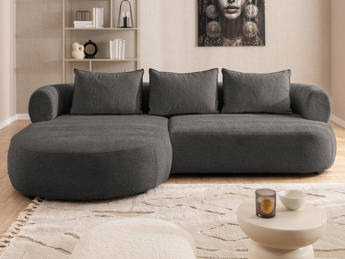 ECKSOFA FERRO Anthrazit Chenille  - Anthrazit/Schwarz, Design, Kunststoff/Textil (156/256cm) - Livetastic