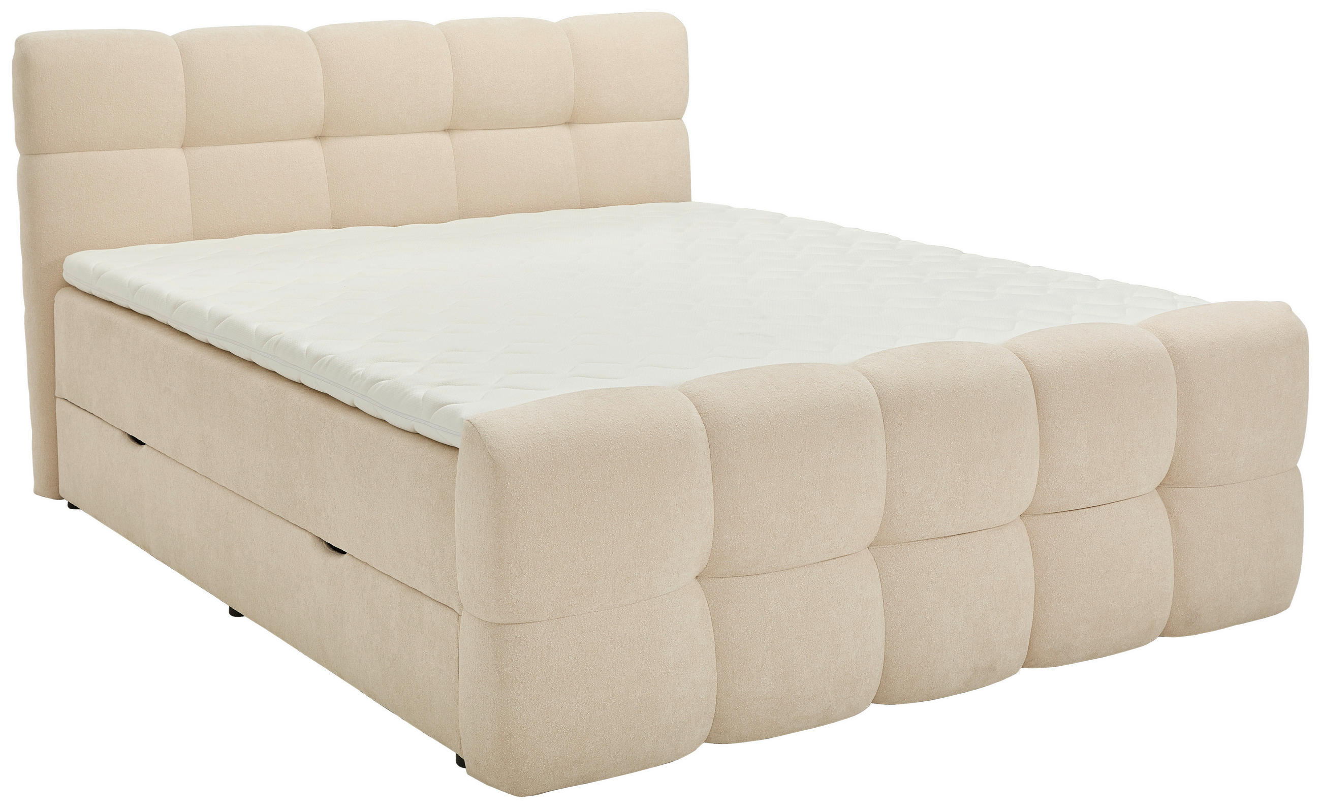 BOXBETT 180/200 cm,  in Beige, Bettkasten, Topper, H3 + H3 = fest  - Beige/Schwarz, Design, Holz/Kunststoff (180/200cm) - Moderano