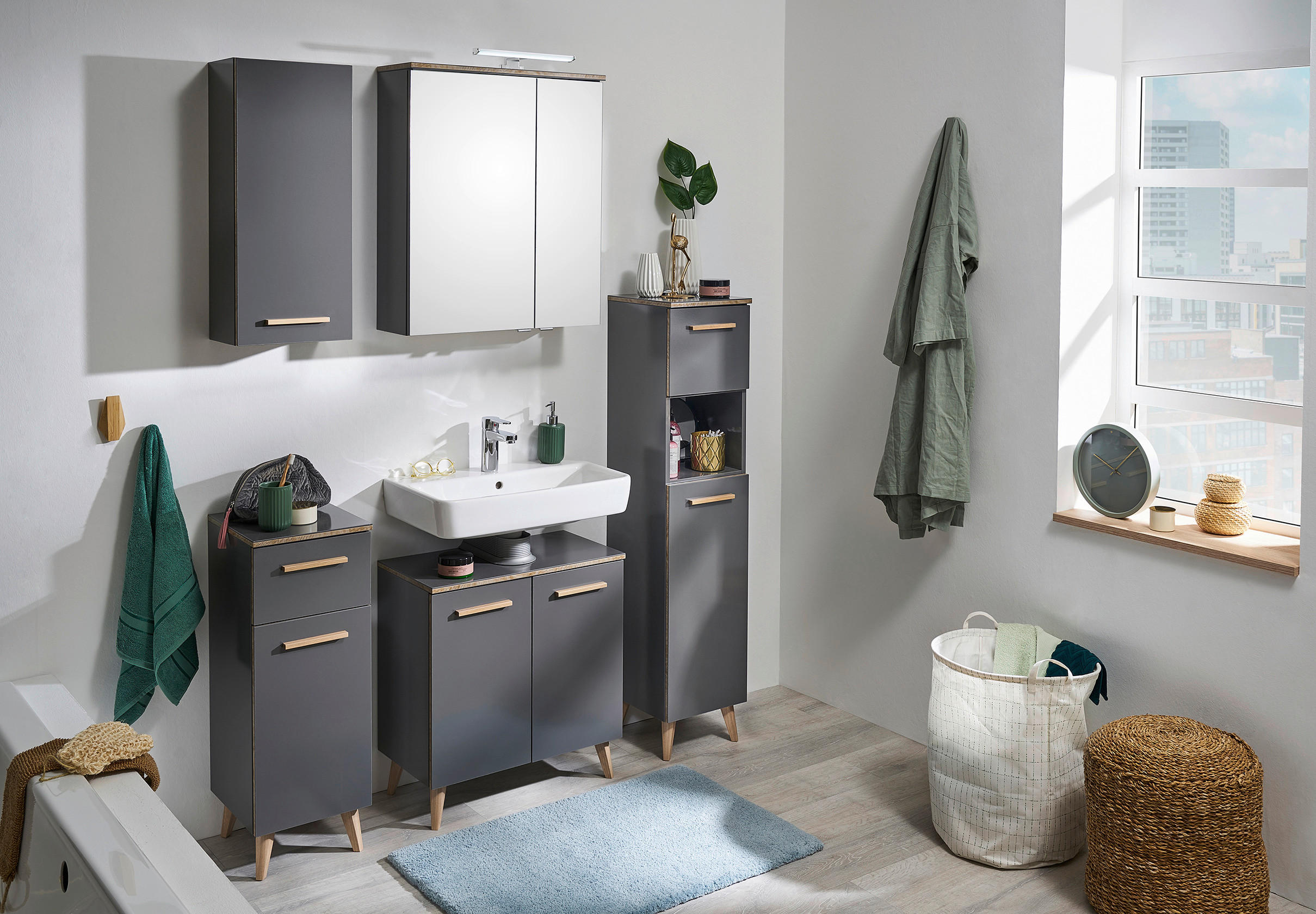 WASCHBECKENUNTERSCHRANK 60/53/33 cm  - Eichefarben/Grau, KONVENTIONELL, Holzwerkstoff (60/53/33cm) - Xora