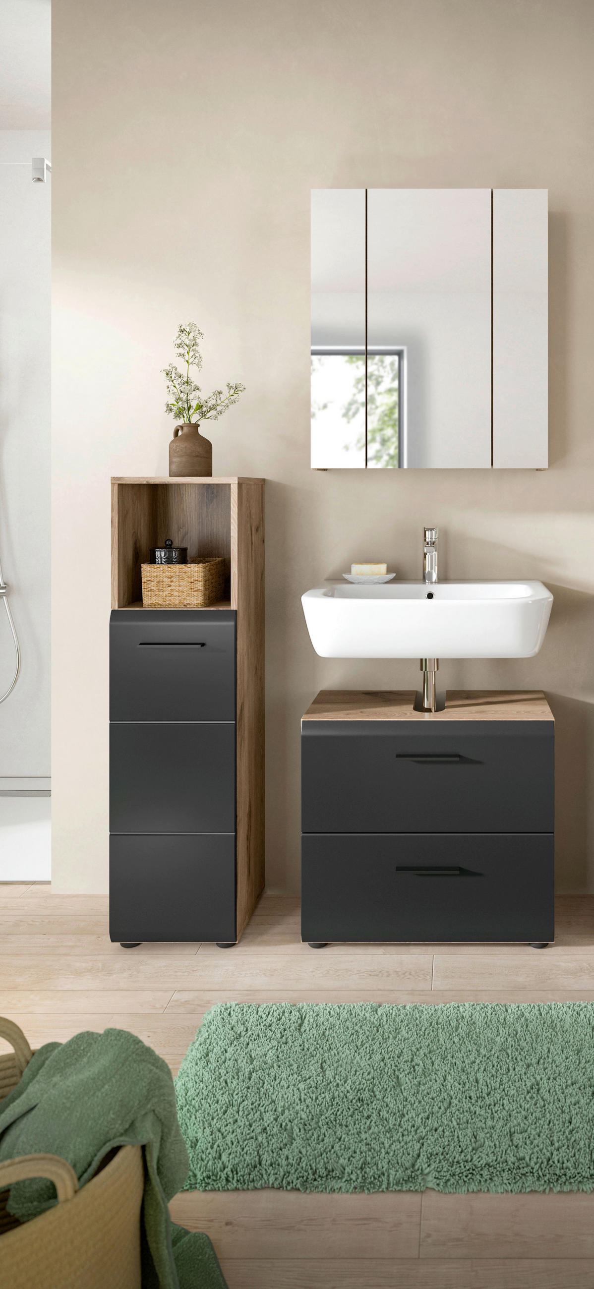 BADRUM 90 cm  - mörk ek/svart, Basics, trämaterial/plast (90cm) - MID.YOU