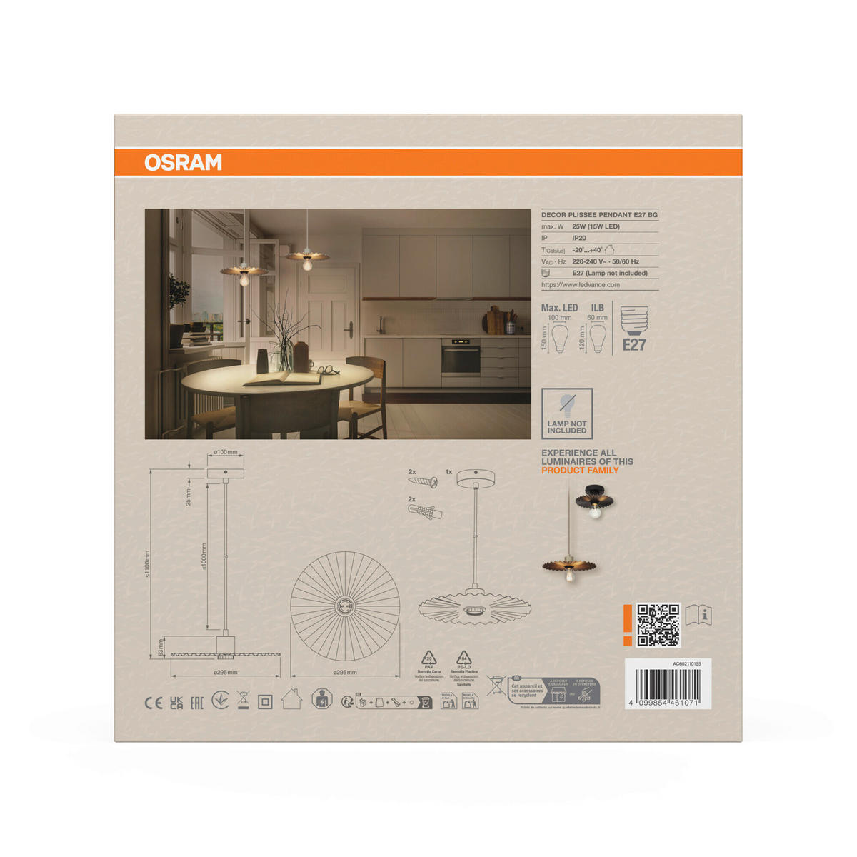 HÄNGELEUCHTE 29.5/110 cm  - Beige, Basics, Metall (29.5/110cm) - Osram