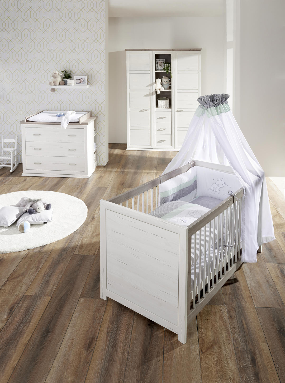 WICKELKOMMODE CAMRON 110/89,5/43 cm  - Weiss/Grau, Natur, Holzwerkstoff/Kunststoff (110/89,5/43cm) - My Baby Lou