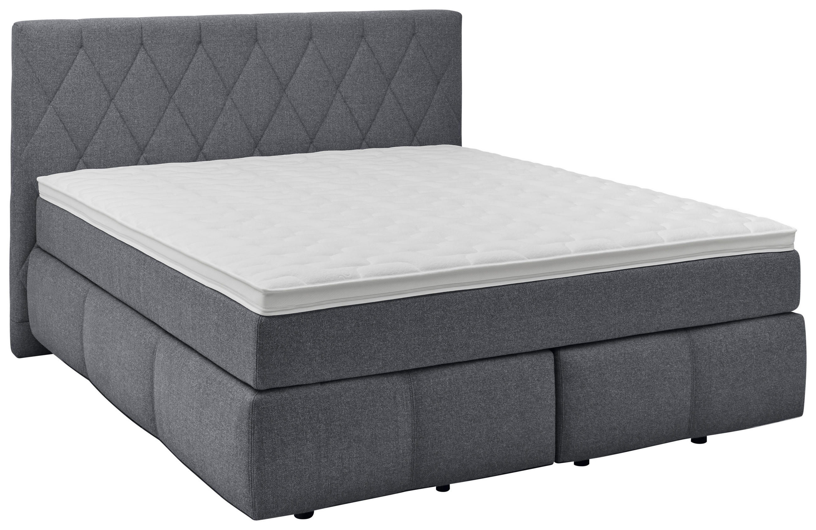 BOXSPRINGBETT 180/200 cm,  in Dunkelblau, Matratze, Topper, unterschiedliche Matratzenhärtegrade je Bettseite, H2 + H3 = mittel + fest  - Schwarz/Dunkelblau, KONVENTIONELL, Holz/Kunststoff (180/200cm) - Voleo