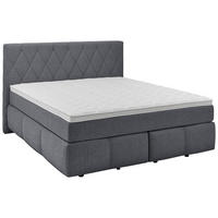 BOXSPRINGBETT 180/200 cm,  in Dunkelblau, Matratze, Topper, unterschiedliche Matratzenhärtegrade je Bettseite, H2 + H3 = mittel + fest  - Schwarz/Dunkelblau, KONVENTIONELL, Holz/Kunststoff (180/200cm) - Voleo