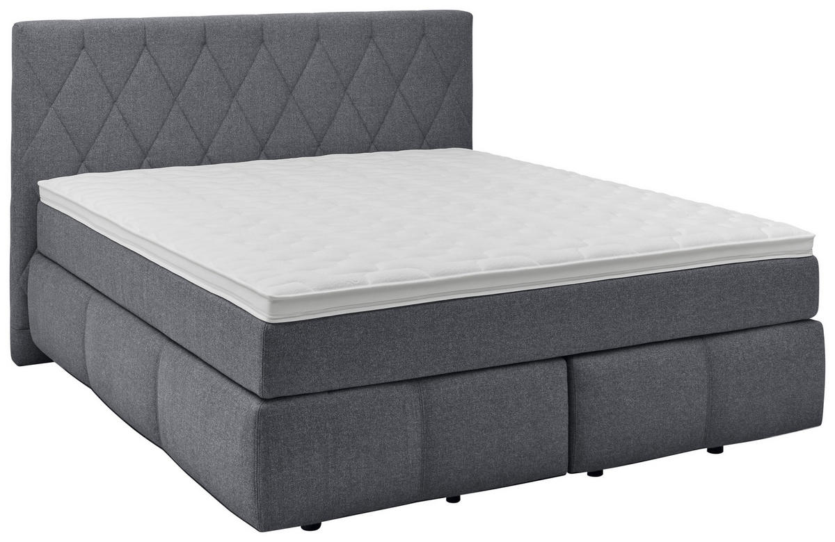 BOXSPRINGBETT 180/200 cm,  in Dunkelblau, Matratze, Topper, unterschiedliche Matratzenhärtegrade je Bettseite, H2 + H3 = mittel + fest  - Schwarz/Dunkelblau, KONVENTIONELL, Holz/Kunststoff (180/200cm) - Voleo