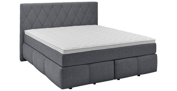 BOXSPRINGBETT 180/200 cm,  in Dunkelblau, Matratze, Topper, unterschiedliche Matratzenhärtegrade je Bettseite, H2 + H3 = mittel + fest  - Schwarz/Dunkelblau, KONVENTIONELL, Holz/Kunststoff (180/200cm) - Voleo