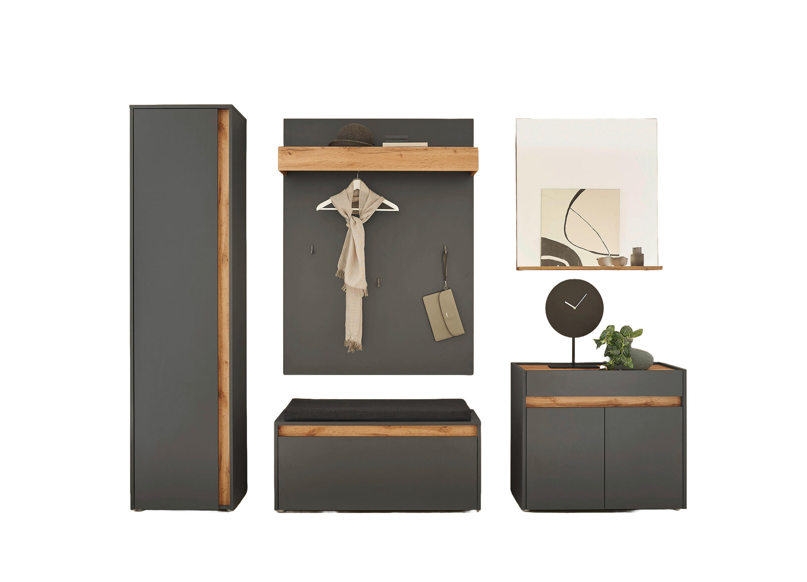 GARDEROBE 6-teilig  in 260/200/40 cm  - Anthrazit/Eiche Wotan, Design, Holzwerkstoff/Textil (260/200/40cm) - Modante