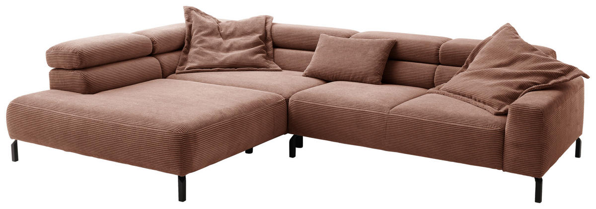 ECKSOFA in Cord Rostfarben  219/309 cm  - Rostfarben/Schwarz, MODERN, Textil/Metall (219/309cm) - Pure Home Lifestyle