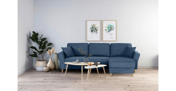 ECKSOFA in Flachgewebe Dunkelblau  - Eichefarben/Dunkelblau, KONVENTIONELL, Holz/Textil (265/159cm) - Carryhome