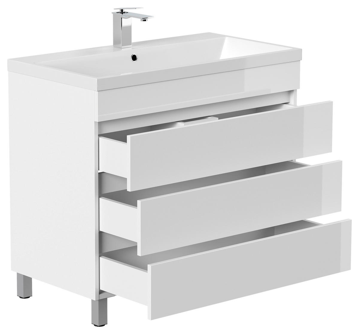 WASCHTISCHKOMBI 90 cm  - Weiß Hochglanz/Weiß, Basics, Holzwerkstoff/Stein (90cm) - MID.YOU