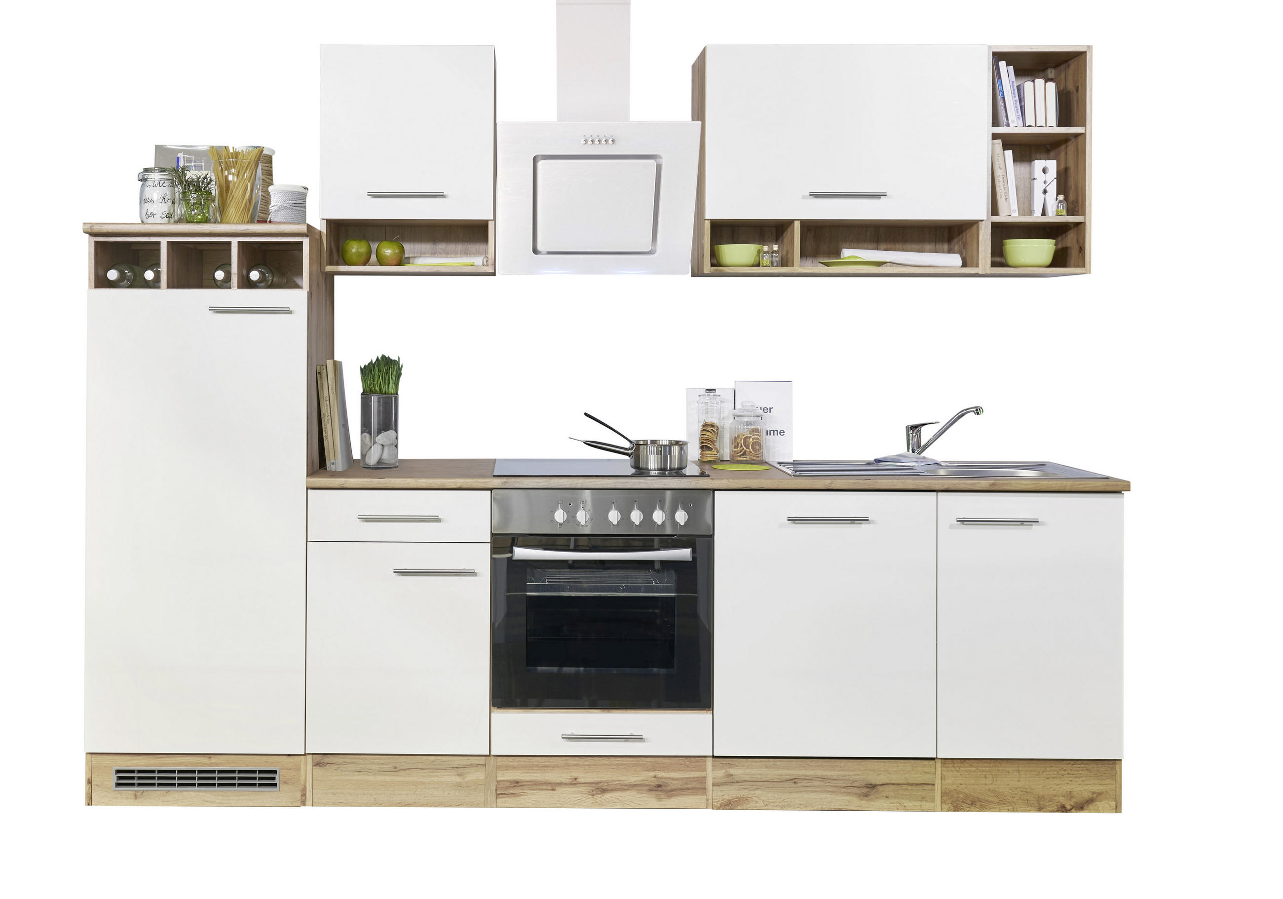 KÜCHENBLOCK 280 cm   in Weiß, Wildeiche  - Wildeiche/Edelstahlfarben, Basics, Holzwerkstoff/Metall (280cm) - Respekta