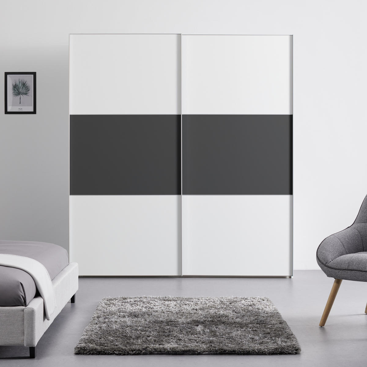 SCHWEBETÜRENSCHRANK in Anthrazit, Weiss  - Weiss/Anthrazit, Design (200/222/68cm) - MID.YOU